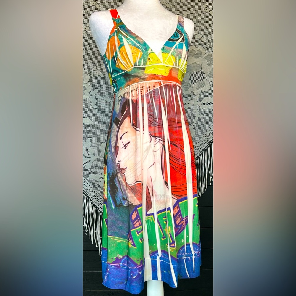 **TAHERI** Y2K/90sVINTAGE Graffiti Print, Tank-Dress, Tie Back, Sm